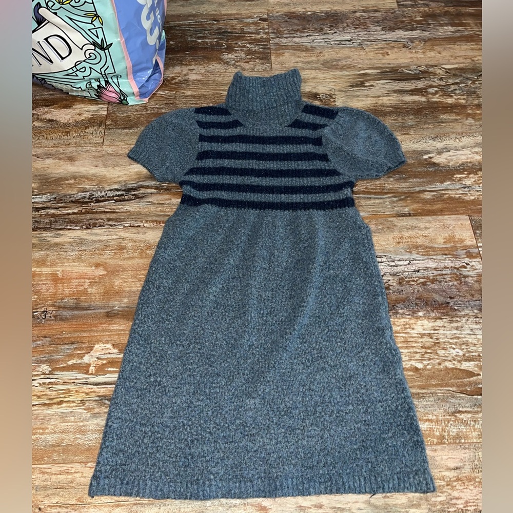Woman’s Blue Sweater Project Short Sleeve Turtleneck Sweater Dress